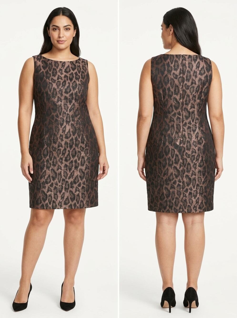 Ann Taylor Brown Sheath Knee Length Lined Animal Print Dress Women Size 14
